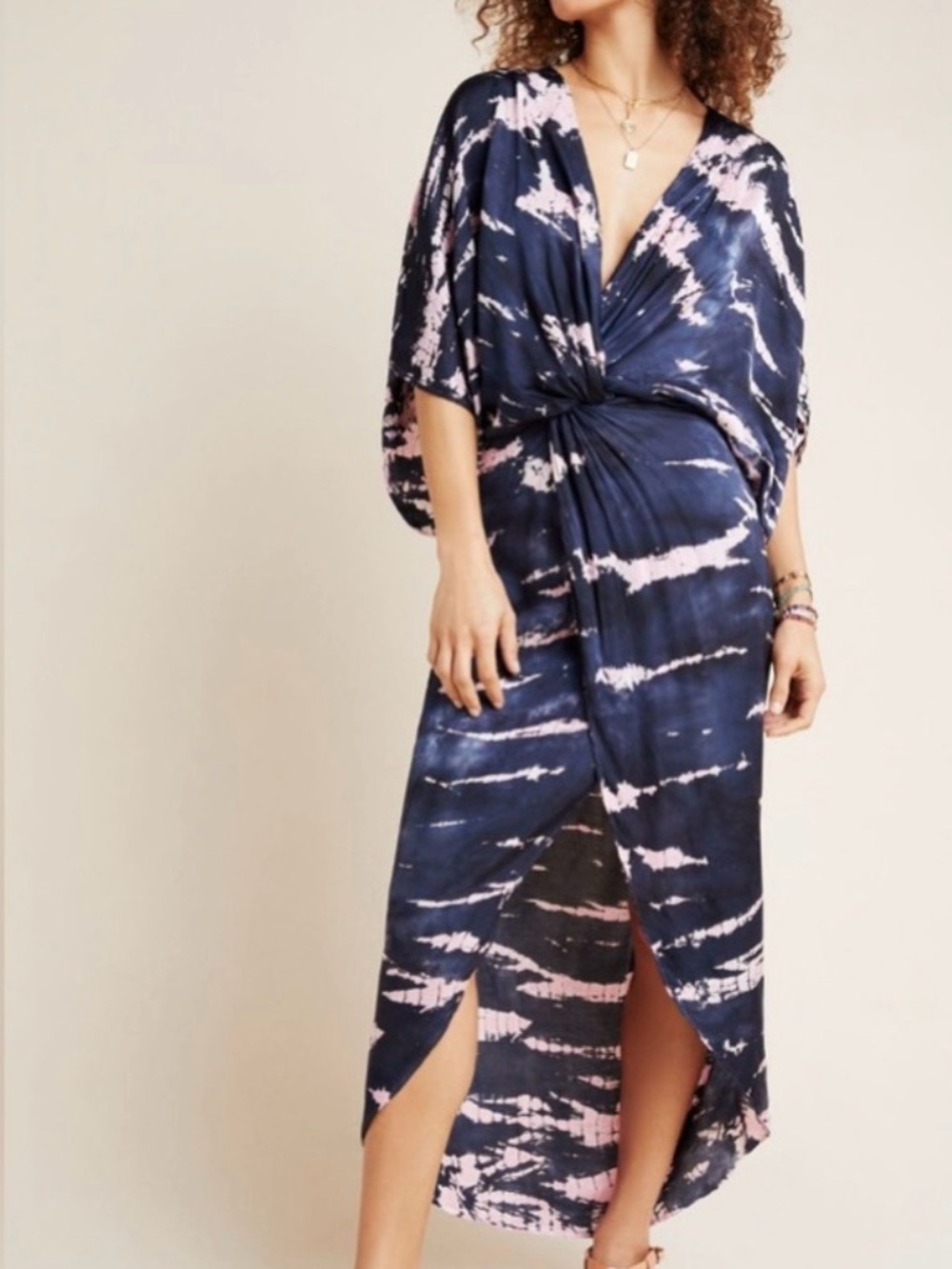 Tie dye—-Young Fabulous & Broke Navy and Pink One-Shoulder Twist Maxi Dress